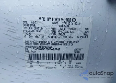 2013 Ford Explorer из США, поврежденный, VIN 1FM5K8B82DGA26707